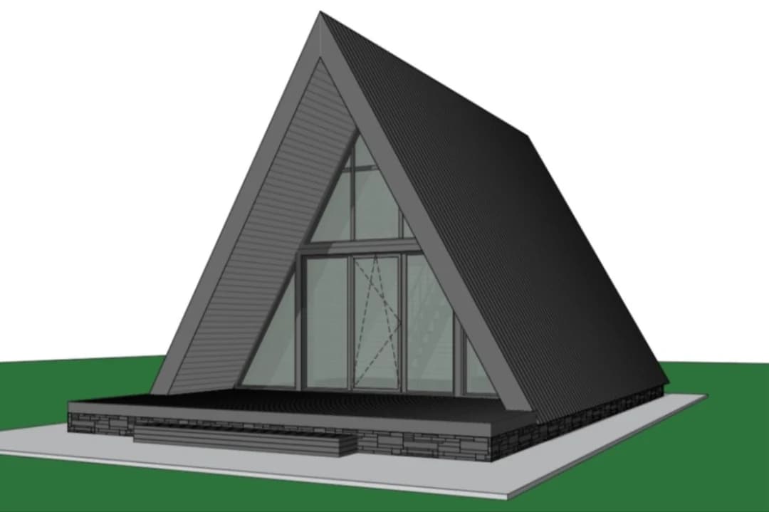 Проект дома A-frame 40,86 м² с панорамным остеклением